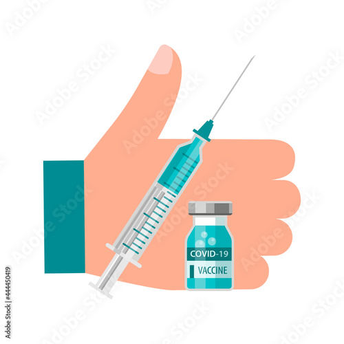 Like gesture covid 19 vaccine syringe and dose covid 19 vaccine