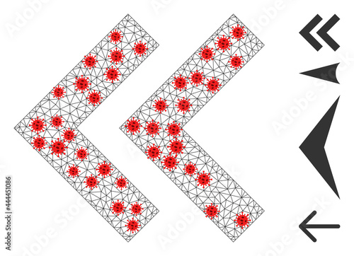 Mesh shift left with outbreak style. Mesh carcass shift left image in low poly style with structured linear items and red coronavirus items.