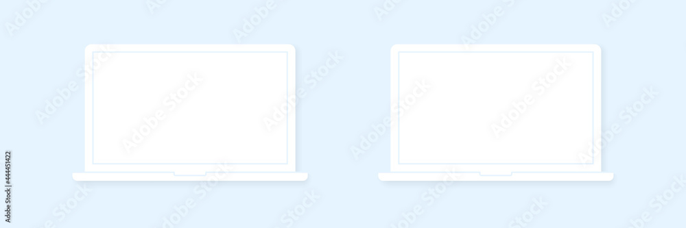 Realistic Three Laptops Vector Mockup. Trendy Laptops Template with Blank Screen for Design App Realistic Three Laptops Vector Mockup. Trendy Laptops Template with Blank Screen for Design App
