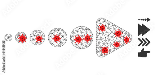 Net arrow right with infection style. Polygonal wireframe arrow right image in low poly style with structured linear items and red infectious items.