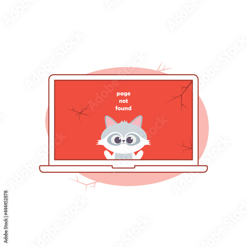 Error 404 Page Not Found. Cartoon Vector Illustration with Raccoon