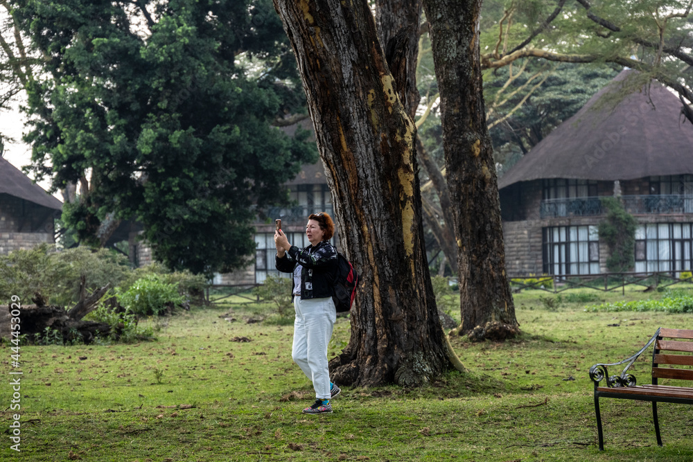 Fototapeta premium woman tourist in national park on safari 