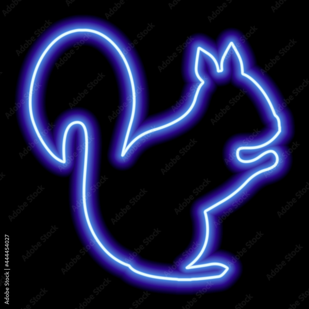 Neon blue squirrel silhouette on a black background. Minimalism Neon blue squirrel silhouette on a black background. Minimalism