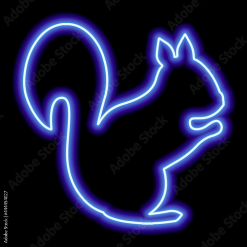 Neon blue squirrel silhouette on a black background. Minimalism
