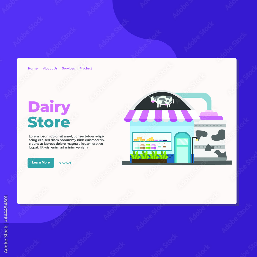 Landing page template of Dairy Store. Modern flat design concept of web page design for website and mobile website. Easy to edit and customize. Vector Illustration