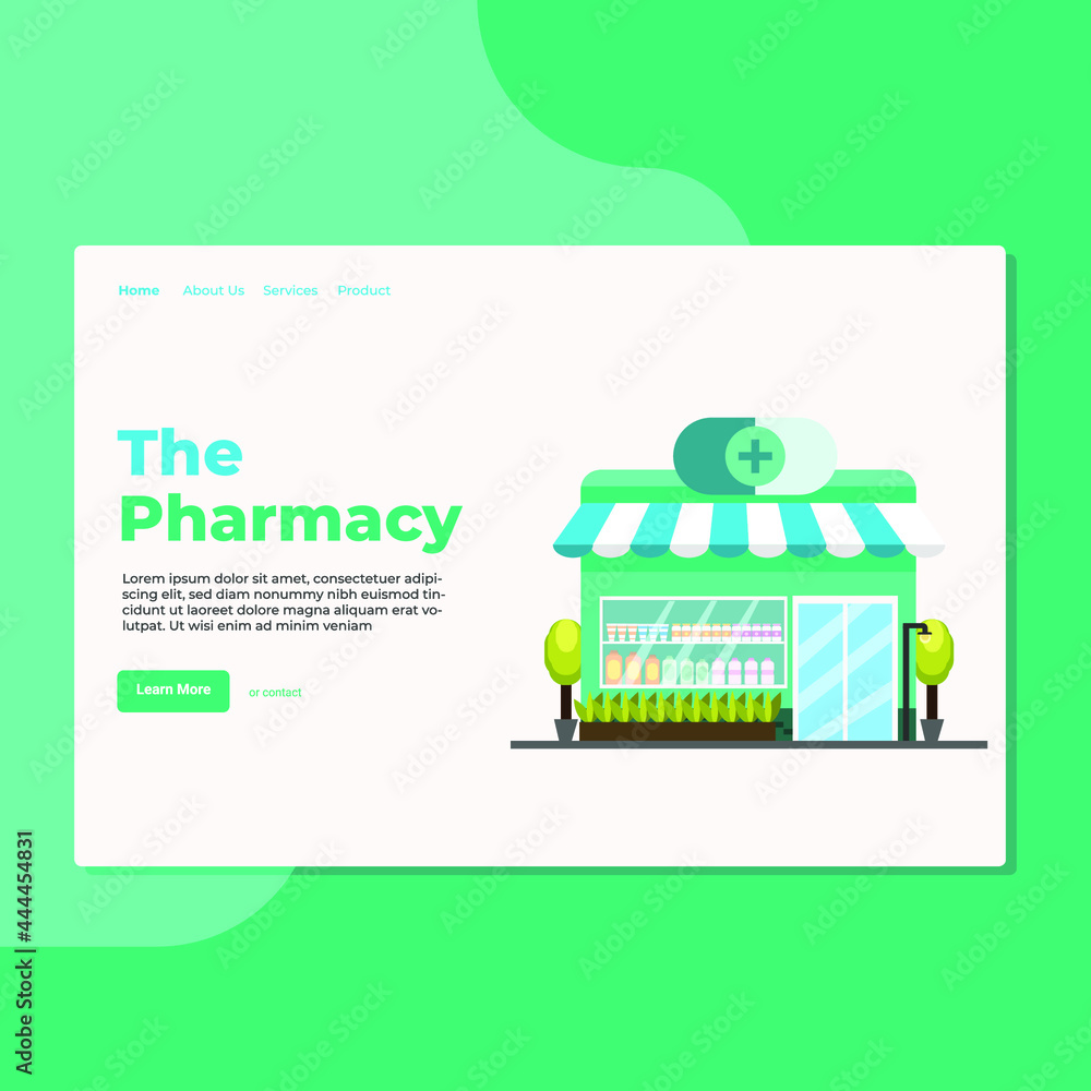 Landing page template of The Pharmacy. Modern flat design concept of web page design for website and mobile website. Easy to edit and customize. Vector Illustration