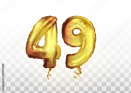 vector Golden foil number 49 Forty nine metallic balloon. Party decoration golden balloons. Anniversary sign for happy holiday, celebration photo