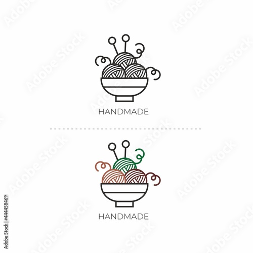 Handmade logo. Logo for knitting. Vector logo with food.