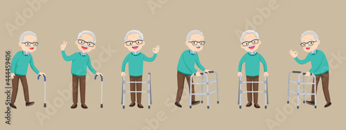 Set of elderly man disabled people at nursing home