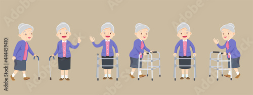 Set of elderly woman disabled people at nursing home
