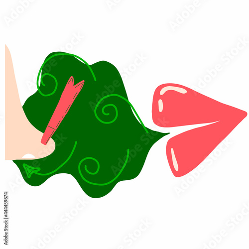 Breath design concept. Open mouth with steam.Bad breath icon in flat style. Color concept art. Stench vapor, stink green aroma with holes. Hand drawn, doodle