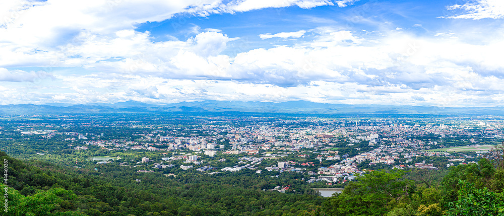 Panorama Aerial view City  from the viewpoint on top of the mountain , Chiang Mai , Thailand