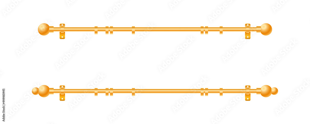 Vector illustration cornice for curtains isolated on white background. Set of realistic metal curtain rods and accessories icons in flat cartoon style. New curtain pole with rings for interior design. Vector illustration cornice for curtains isolated on white background. Set of realistic metal curtain rods and accessories icons in flat cartoon style. New curtain pole with rings for interior design.