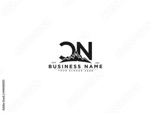 Letter CN Logo, line art cn mountain logo icon vector for river forest hill landscape typography image design