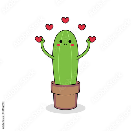 Cute cactus cartoon character spreading love