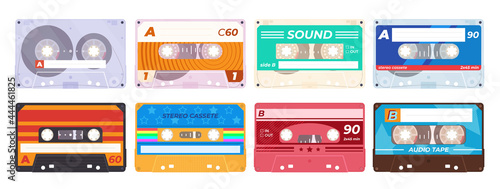Collection of vintage audio cassette tape vector illustration old music retro player blank