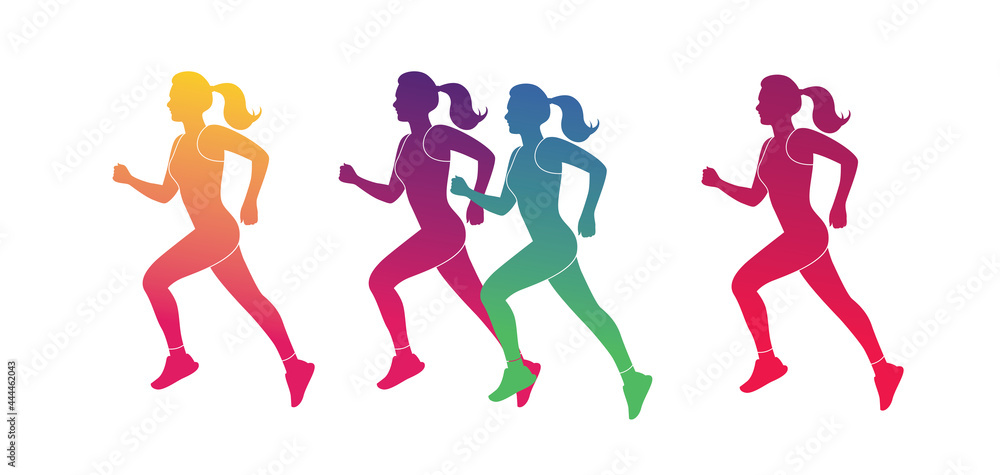 Abstract colourful silhouette Running marathon  woman. Healthy lifestyle concept. Vector illustration.