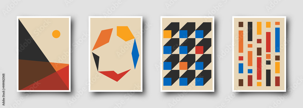 Retro graphic design covers. Cool vintage shape compositions. Trendy colorful bauhaus art templates. - obrazy, fototapety, plakaty 
