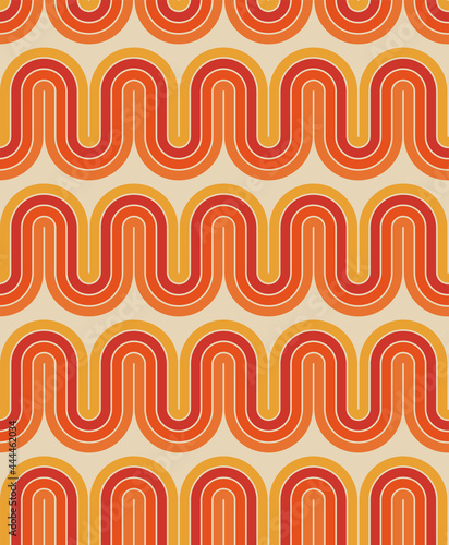 Abstract vector seamless pattern in retro 60s-70s hippie style. Trendy fashion colorful disco ornament.