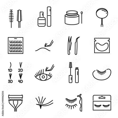 Collection of linear false eyelashes icon vector illustration. Set of 1D, 2D, 3D, 4D volume eyelash