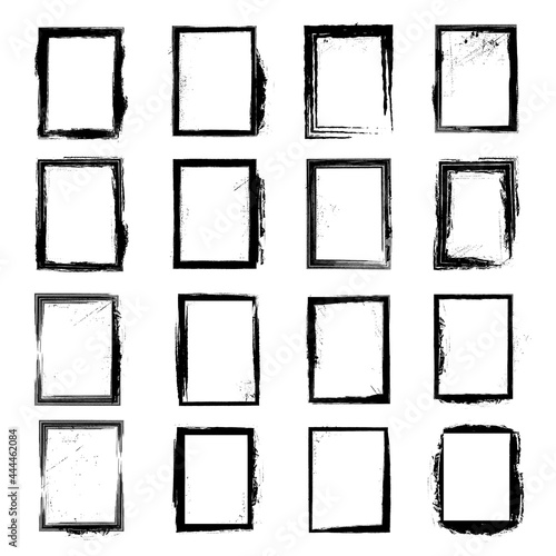 Collection of black rectangle grunge textured frames vector illustration.