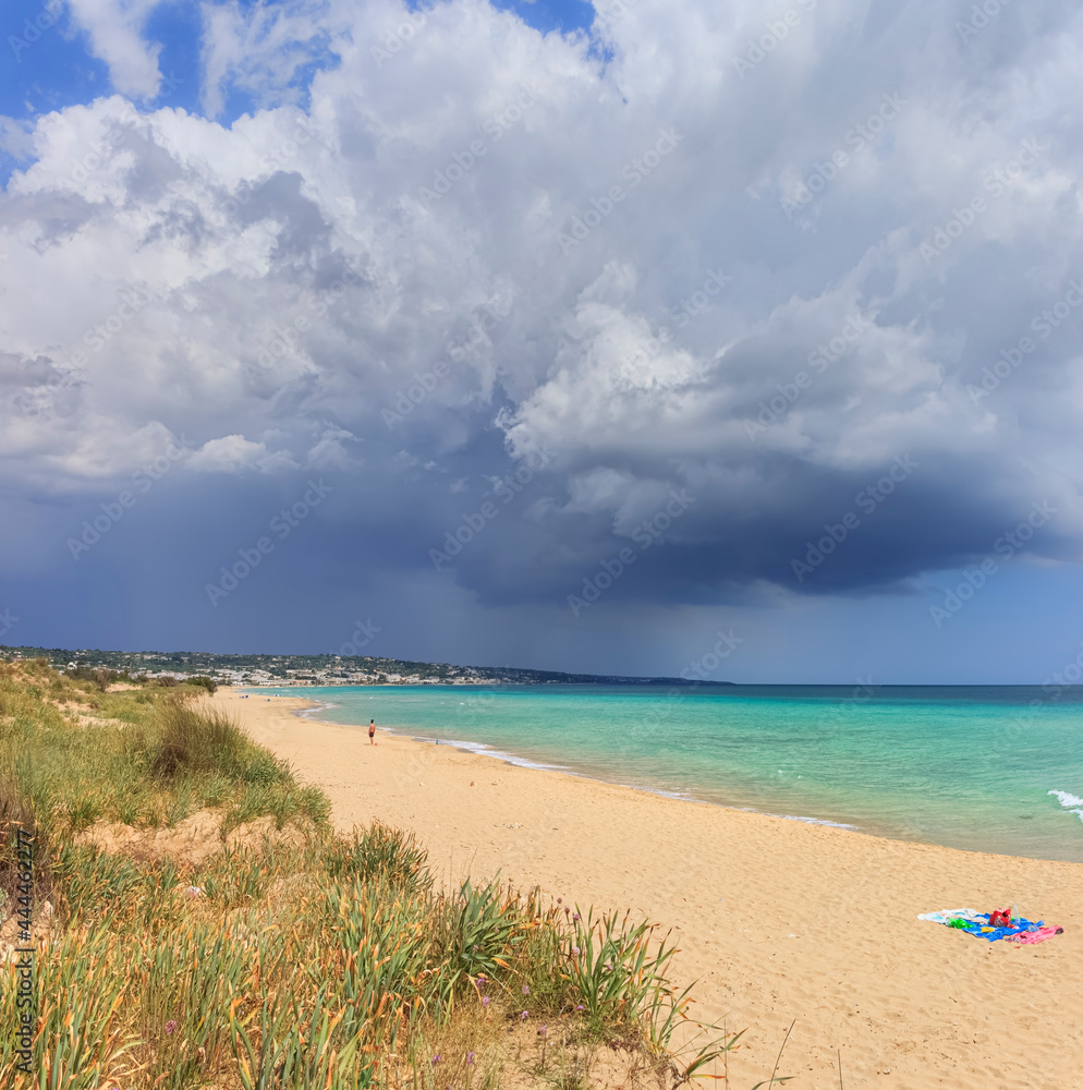 The most beautiful sandy beaches of Apulia in Italy: Pescoluse Beach, the Maldives of Salento.	