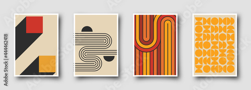 Retro 60s-70s graphic design covers. Cool vintage shape compositions. Trendy colorful bauhaus art templates. photo