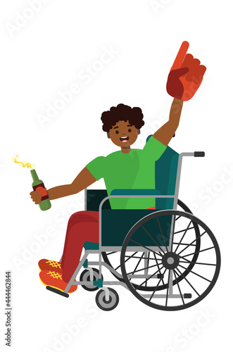 Afro american soccer fan in wheelchair