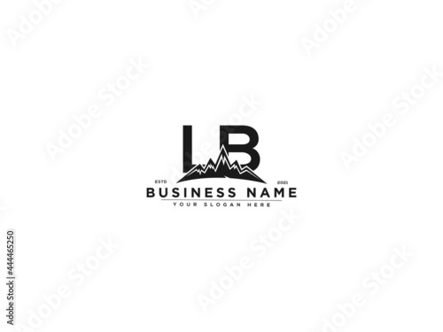 Letter LB Logo, line art lb mountain logo icon vector for river forest hill landscape typography image design