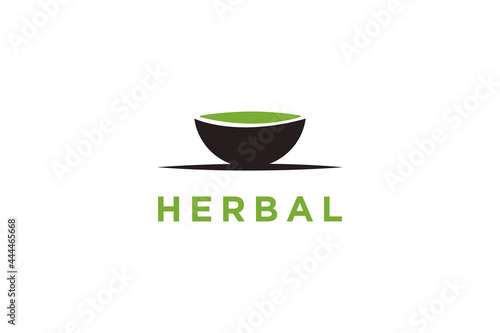 Herb bowl logo design vector illustration. Bowl suitable for herb medicine company logos.