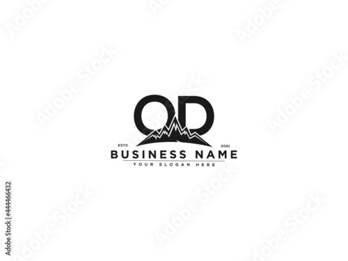 Letter OD Logo, line art od mountain logo icon vector for river forest hill landscape typography image design