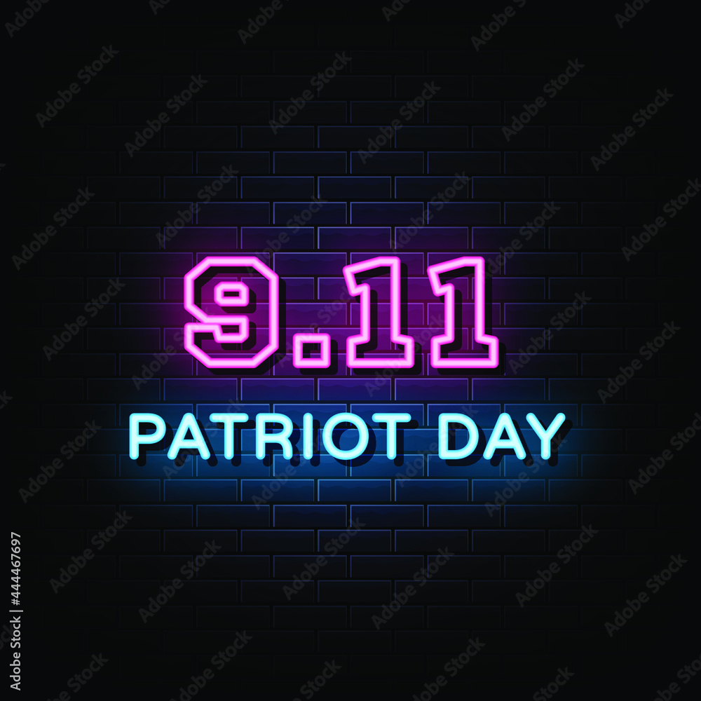 Patriot day neon text, neon sign symbol.