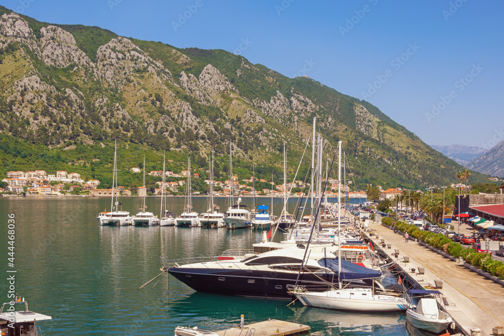 Montenegro, Kotor city. View of embankment and port near Old Town