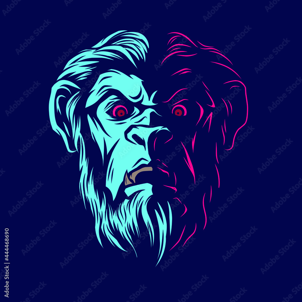 Angry monkey Line. Pop Art logo. Colorful design with dark background. Abstract vector Illustration Angry monkey Line. Pop Art logo. Colorful design with dark background. Abstract vector Illustration