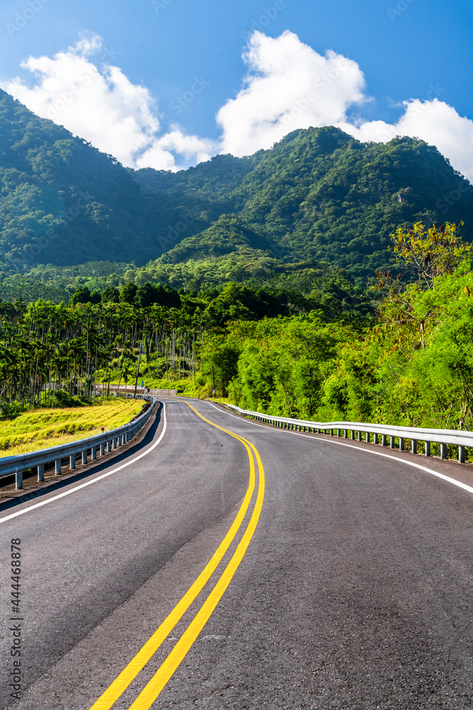 view of Yuchang Road in Hualien, Taiwan. The most beautiful Road in eastern Taiwan. east coast national scenic area in Taiwan.