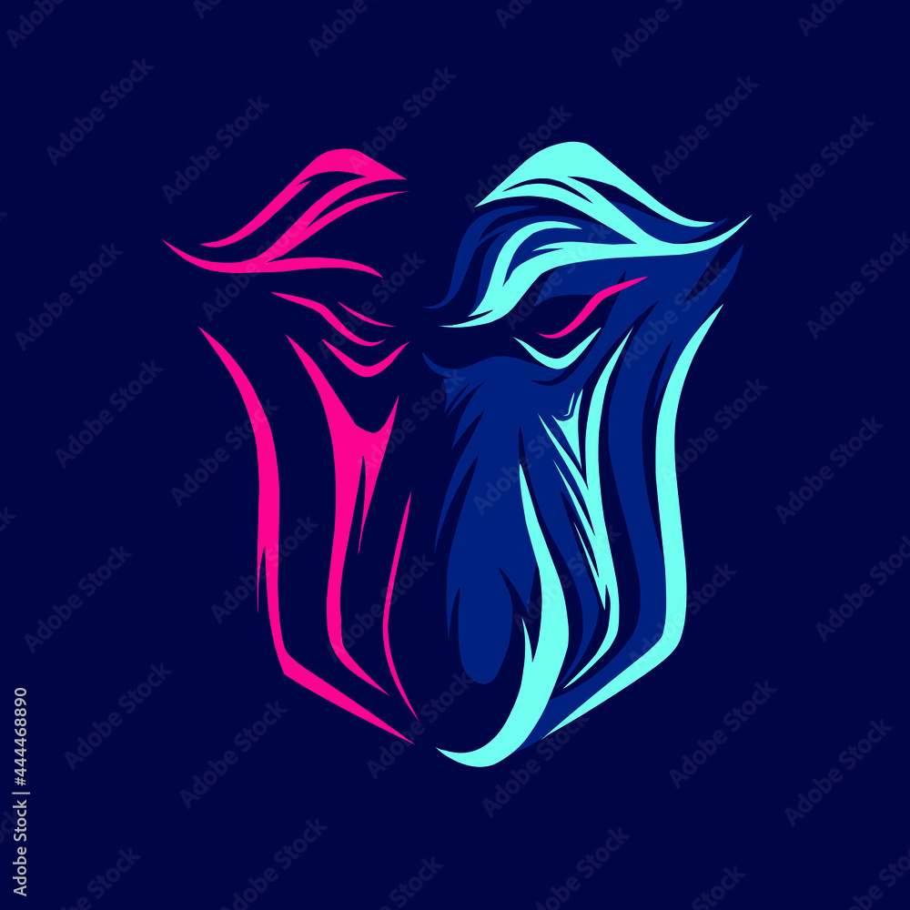 Proboscis monkey Line. Pop Art logo. Colorful design with dark background. Abstract vector illustration.