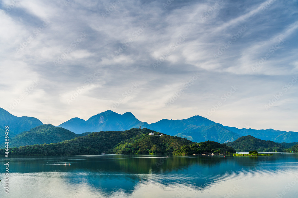 The scenery of Sun Moon Lake in the morning, a famous attraction in Taiwan, Asia.