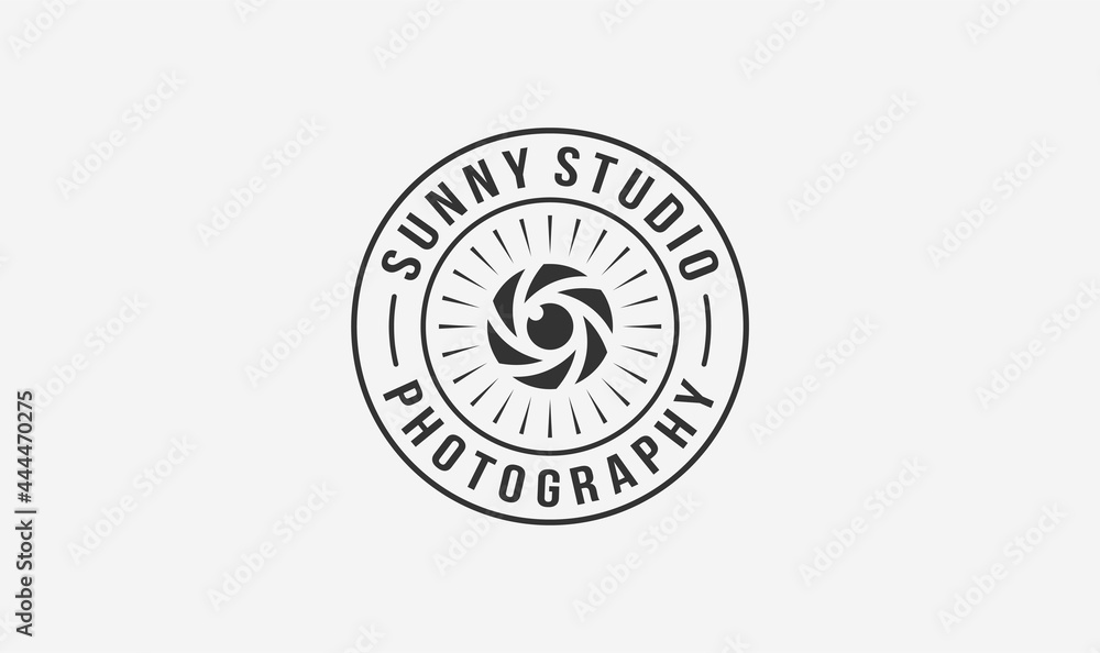 studio photographer stamp logo design with the sun and lens element. studio photographer stamp logo design with the sun and lens element.