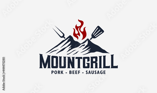 mountain grill vintage logo design.