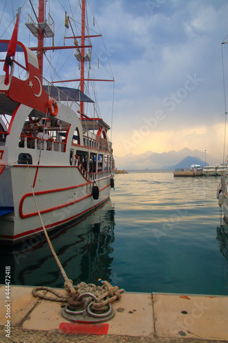 Pleasure yacht are moored in the old port of Antalya.