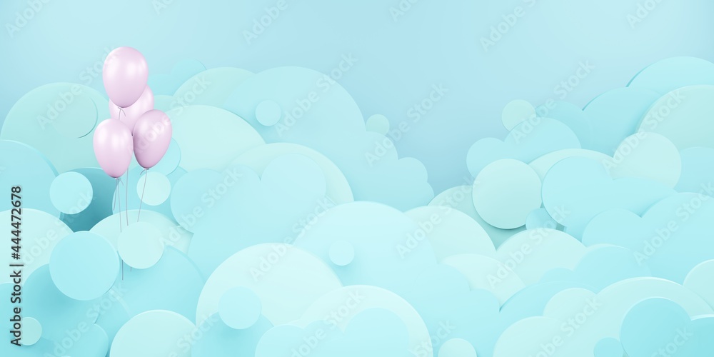 cloud sky and balloons floating in the sky paper cut style 3D illustration cloud sky and balloons floating in the sky paper cut style 3D illustration