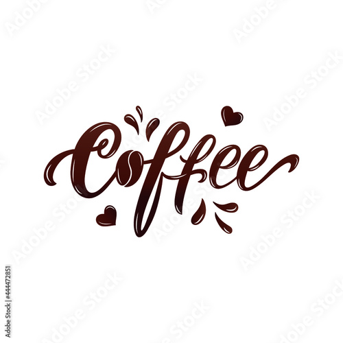 Coffee handwritten word isolated on white background. Elegant modern brush ink calligraphy. Hand lettering for poster, postcard, label, sticker, logo. Vector illustration for coffee shop, cafe, bar