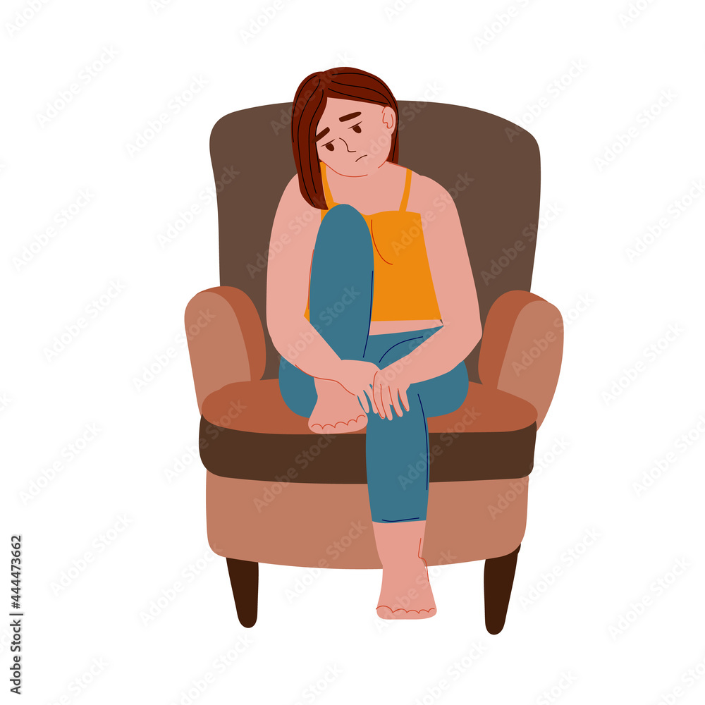 sad lonely depressed woman sitting in a chair. depression and mental health. mental disorders and psychotherapy. stock vector illustration of a girl on a white background.
sad lonely depressed woman sitting in a chair. depression and mental health. mental disorders and psychotherapy. stock vector illustration of a girl on a white background.