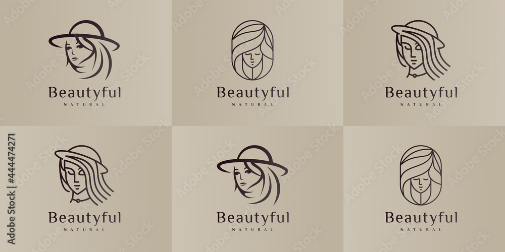 beauty women face logo design collection