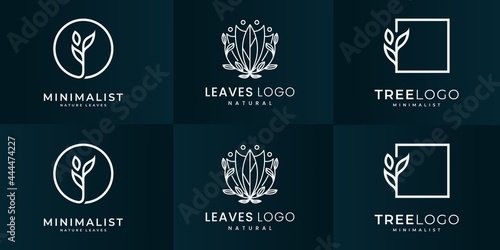 Minimalist leaf nature logo design collection.