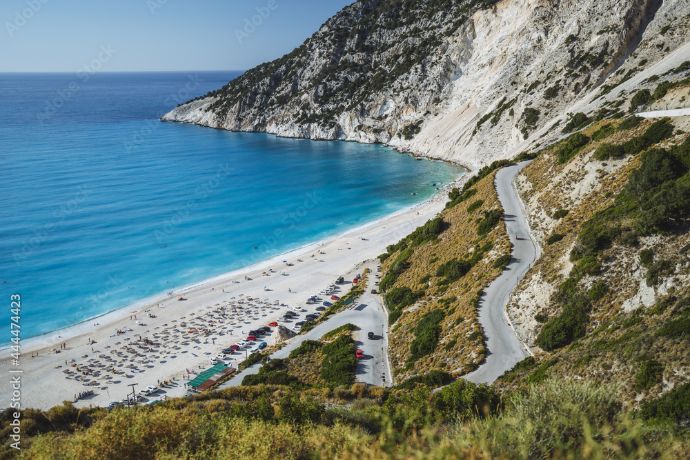 Myrtos beach - Kefalonia island, Greece. Summer travel vacation concept