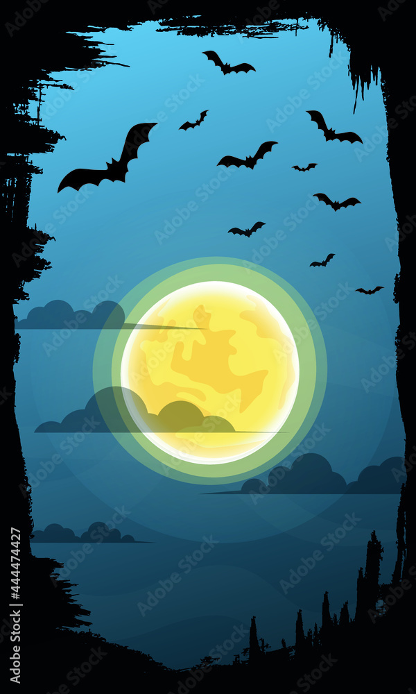 Fototapeta premium Halloween background, full moon and bats.