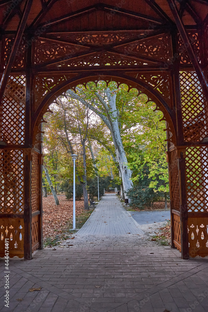 Obraz premium archway in the park Colonnade walkway in Buzias, Romania