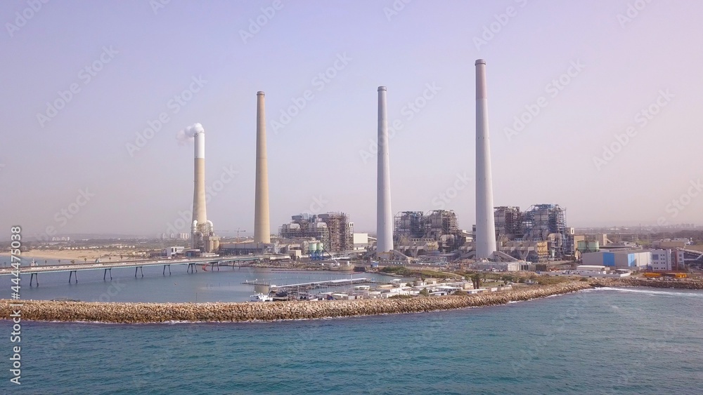 Aerial footage of the power plant near Hadera, Israel.