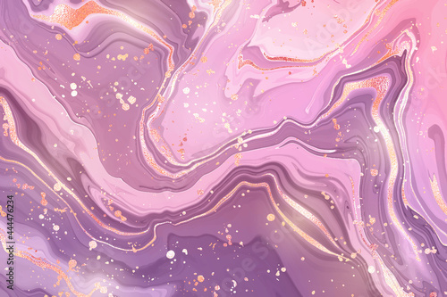 Gradient rose violet liquid marble or watercolor background with glitter foil textured stripes. Purple marbled alcohol ink drawing effect. Vector illustration design template for wedding invitation